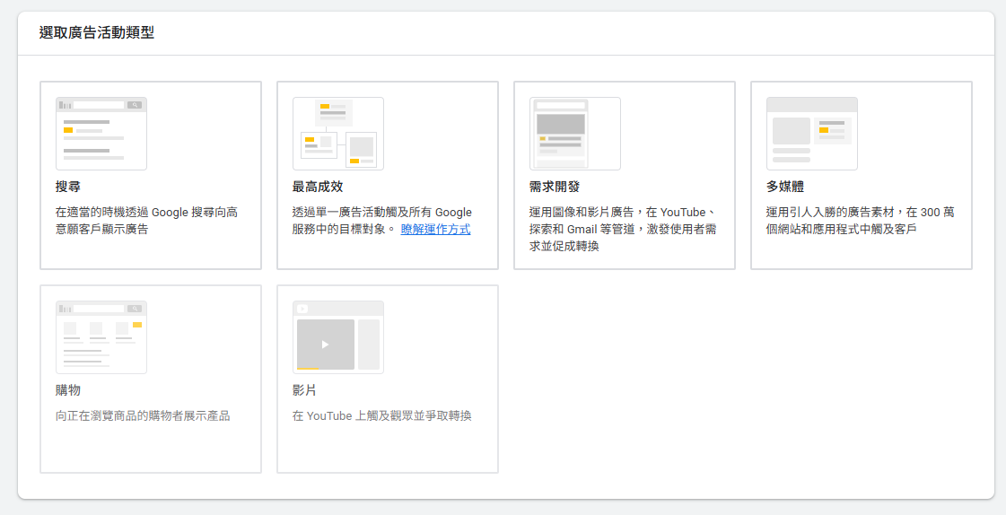 挑選適合的廣告活動類型